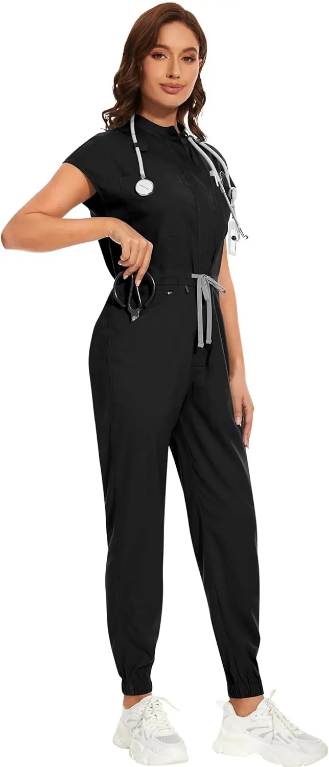 niaahinn Scrubs voor dames Set Comfortabele jumpsuit Medische scrub voor dames Zachte stretch jogger-scrubset