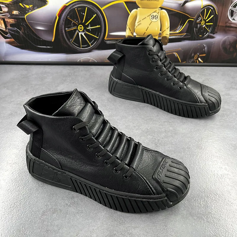 

Новые осенне-зимние ботинки для мужчин, высокий крой, толстая подошва, увеличивающие рост, модные и повседневные туфли для досок, массивные кроссовки