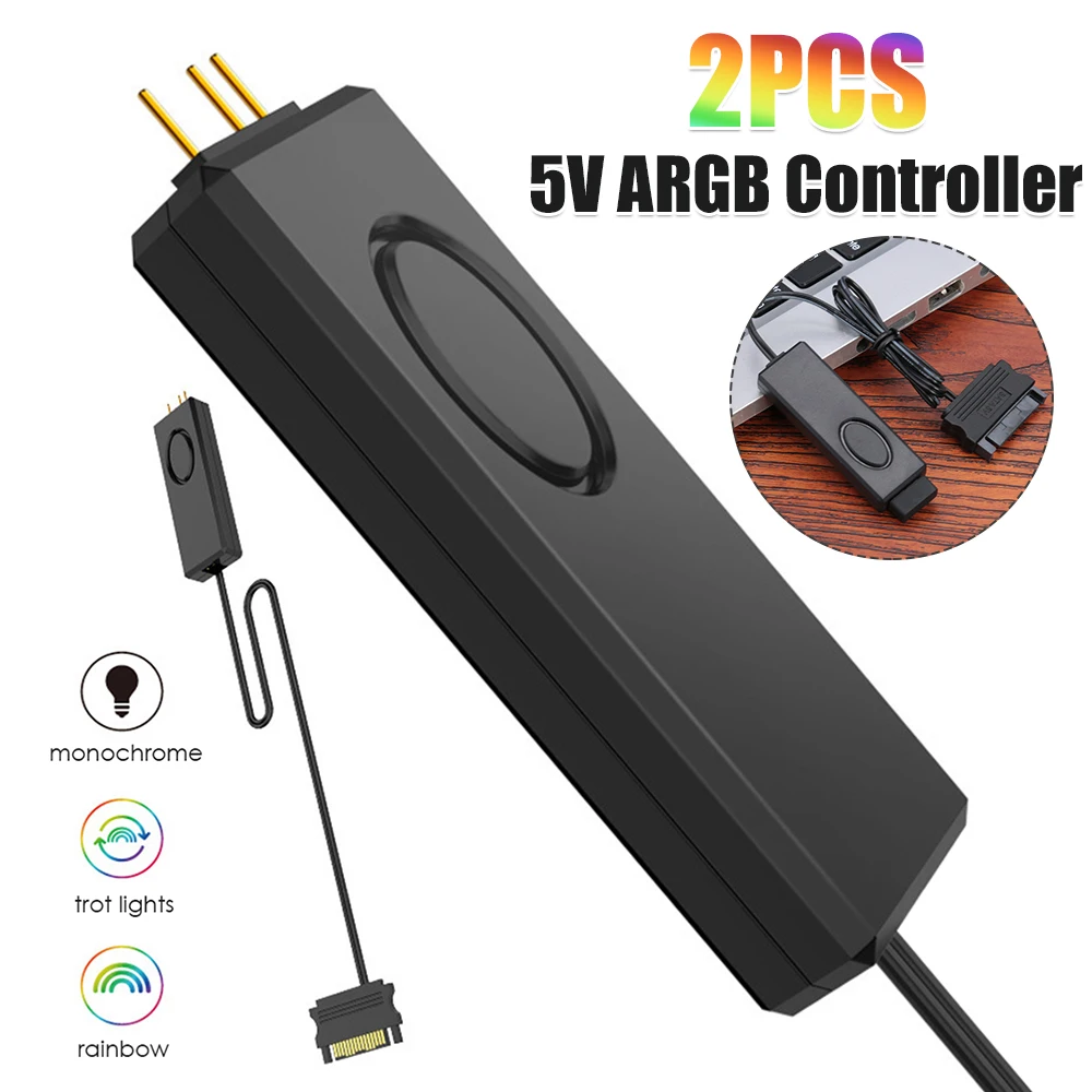 

2pcs SATA Pin ARGB Controller Power Supply Desktop Chassis 5V Fan LED Remote Control for Household Electricity Accessories