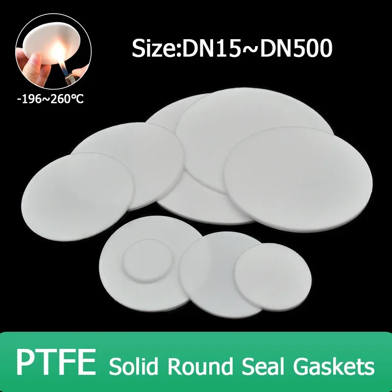 PTFE Solid Round Seal Gaskets Disc White Polytetrafluoroethylene High Temperature Seal Flat Gasket Corrosion-Resistant DN15~N500