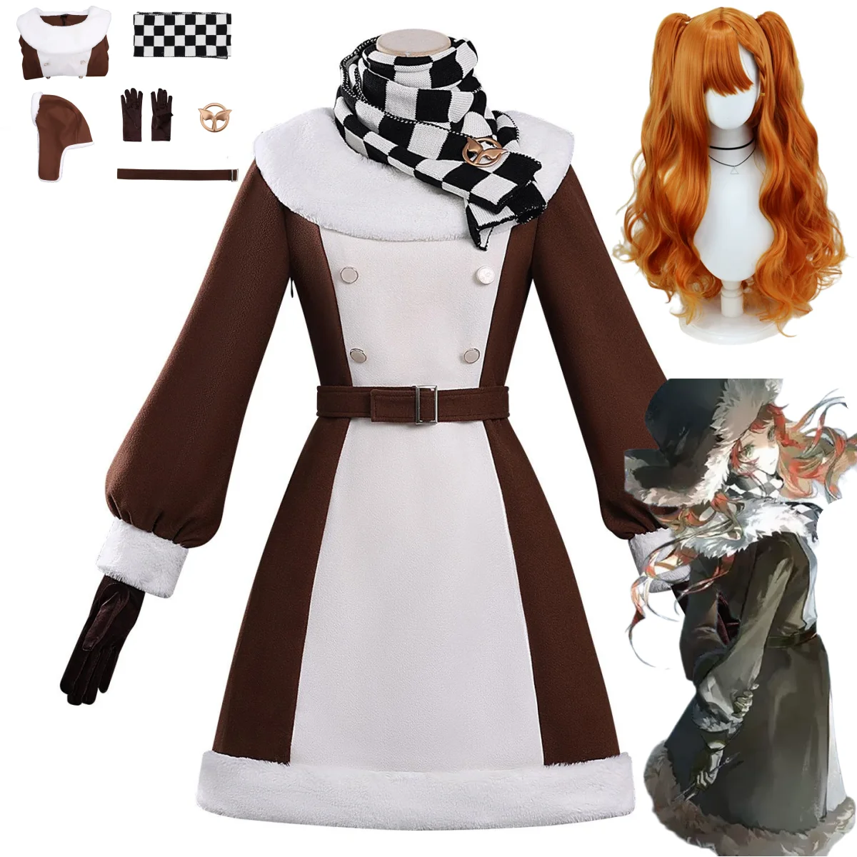 

Anime Game Reverse:1999 Sonetto Cosplay Costume St. Pavlov Foundation Winter Coat Scarf Hat Wig Woman Cute Christmas Suit