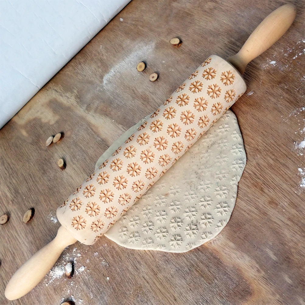 Christmas Embossed Rolling Pin Wooden Carved Embossed Rolling Pin