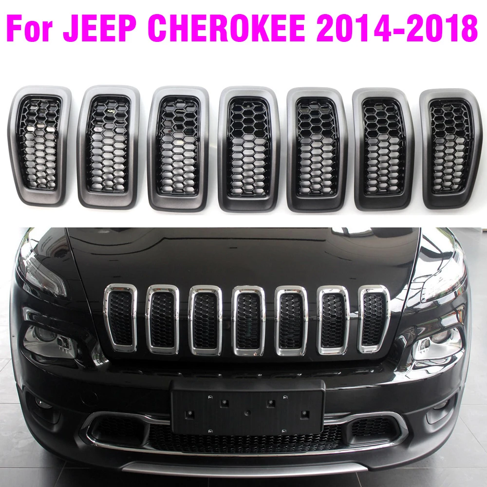 

Bright Black Front Bumper Central Grill Cover Trim Replaced Racing Grille Grilles For Jeep Cherokee 2014 - 2018