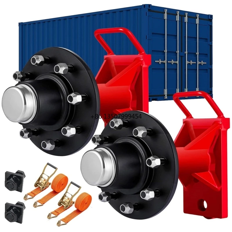 

2-Pack Shipping Container Wheels 8-Lug Wheels Kit Heavy Duty Shipping Container Axle with U-Shaped Handle