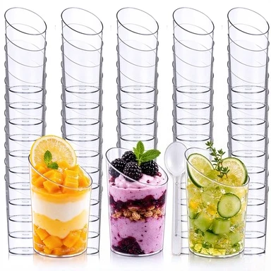 20/40PCS Plastic Slanted Dessert Cups with Spoon Disposable Mousse Sundae Cups for Ice-Cream Pudding Party Halloween Birthday