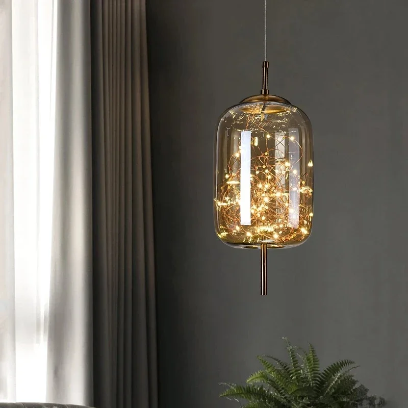 Lampe LED Suspendue en Verre au Design Nordique Moderne, Luminaire Décoratif de Plafond, Idéal pour une Cuisine, un Restaurant ou un Hôtel