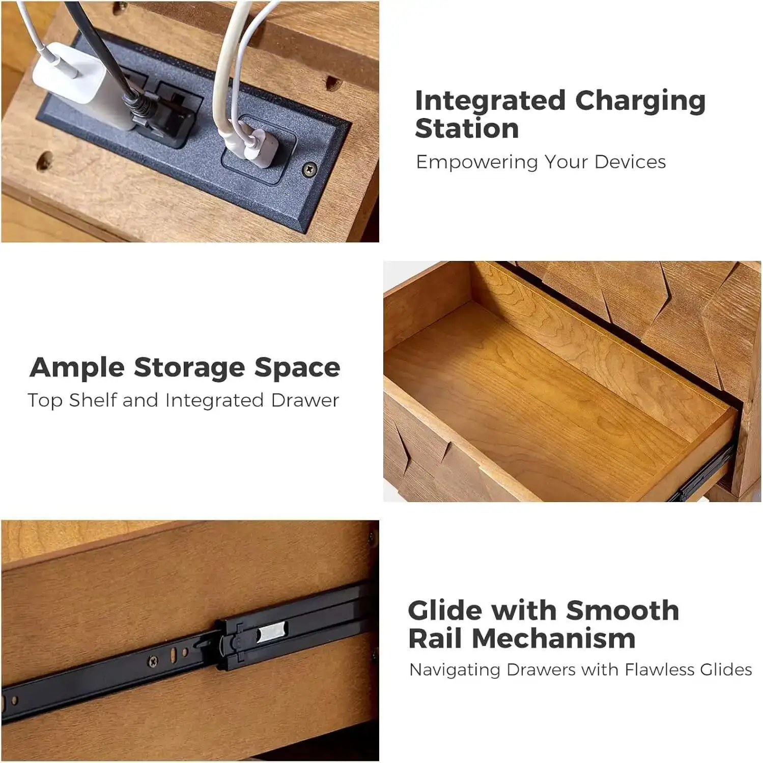 طقم منضدة خشبية مكون من قطعتين مع درجين، طاولة بجانب السرير مقاس 26 بوصة مع مساحة محطة شحن، طاولة نهاية لتخزين المزرعة #4