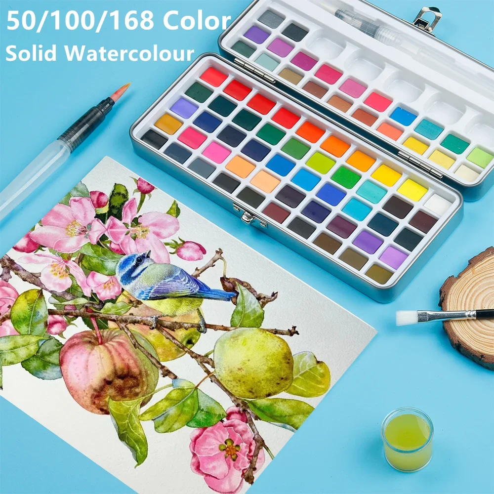 

50/100/168 Colors Solid Watercolor Paints Set Artist Water Coloring Glitter Paint Pigment for Drawing Art Supplies