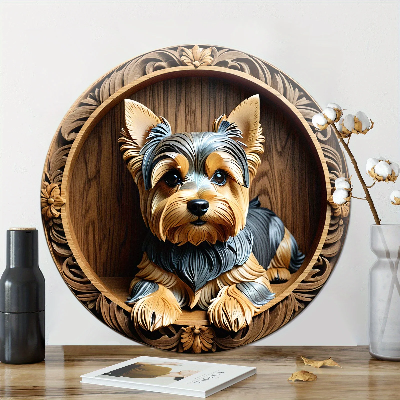 

Yorkshire Terrier Sign Cute Dog For Home Room Cafe Bedroom Bar Living Room Garage Wall Decoration, Round Fashion Art Aesthetic