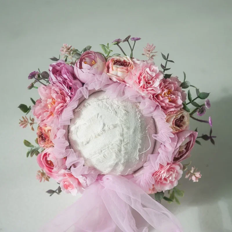 Newborn Photography Accessories Baby Floral Bonnet Hat Photography Color Simulation Flower 3-12 Months Newborn Cap Photo Props