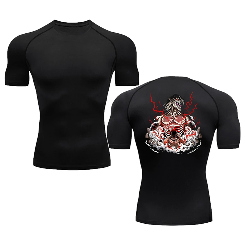 Anime jitsu masculino Kaisen camiseta de compressão de manga curta estampada, camisas de ginástica com secagem rápida, tops de elasticidade fitness, 2024