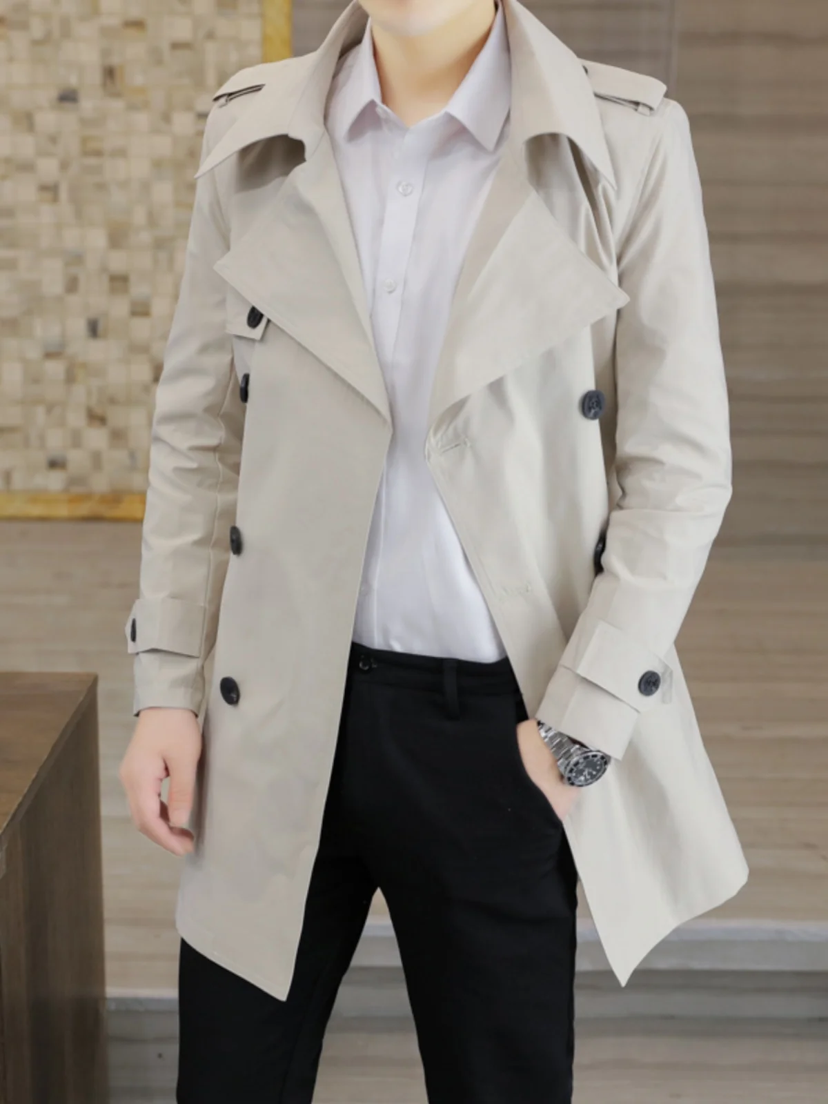 

Мужская демисезонная повседневная ветровка средней длины в деловом стиле, городская, из полиэстера, на одной пуговице