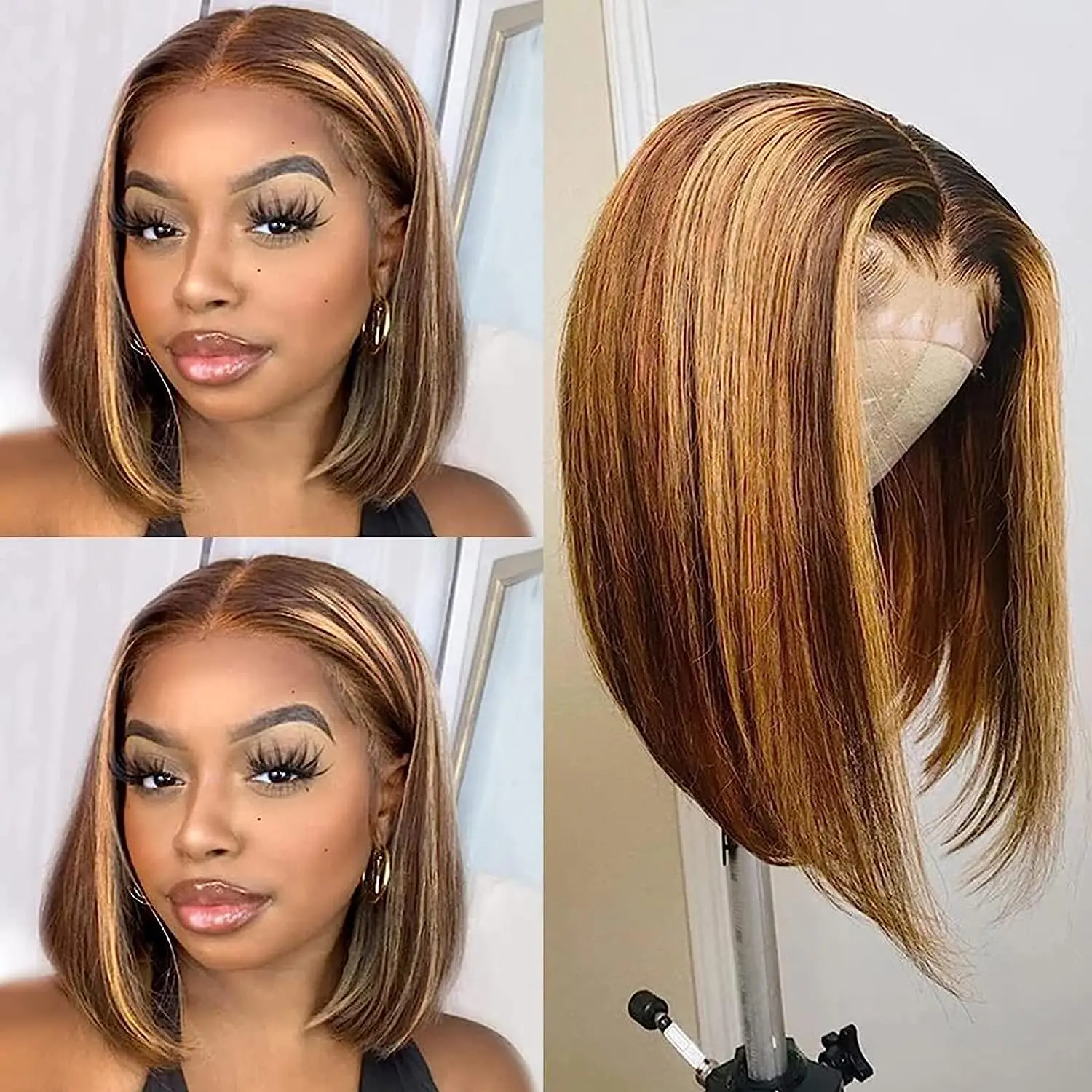 13x4 Lace Frontal Wigs Straight Highlight Lace Front Human Hair Brazilian Hair 13x5x1 Honey Blonde Brown Colored Wigs For Women