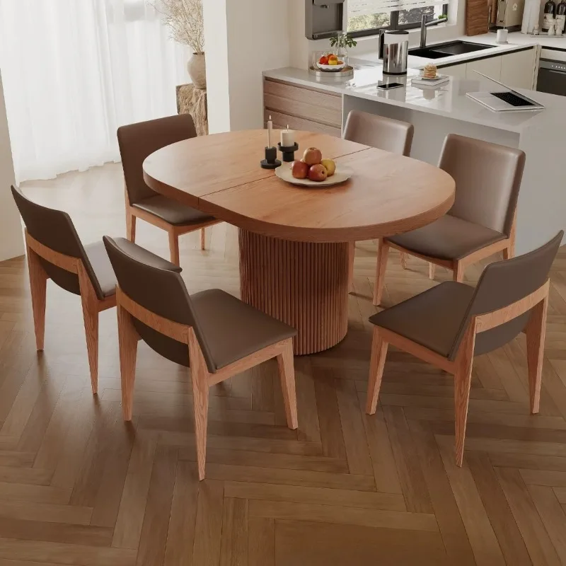 Small apartment solid wood retractable dining table oval 2 meters medium and ancient style square pull bed and breakfast