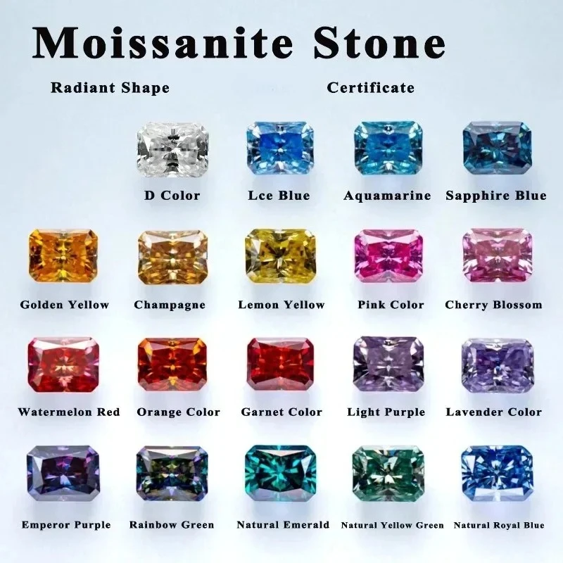 

Moissanite Stone Radiant Shape VVS1 High Quality Loose Gemstones for Custom Jewelry Making with Certificate