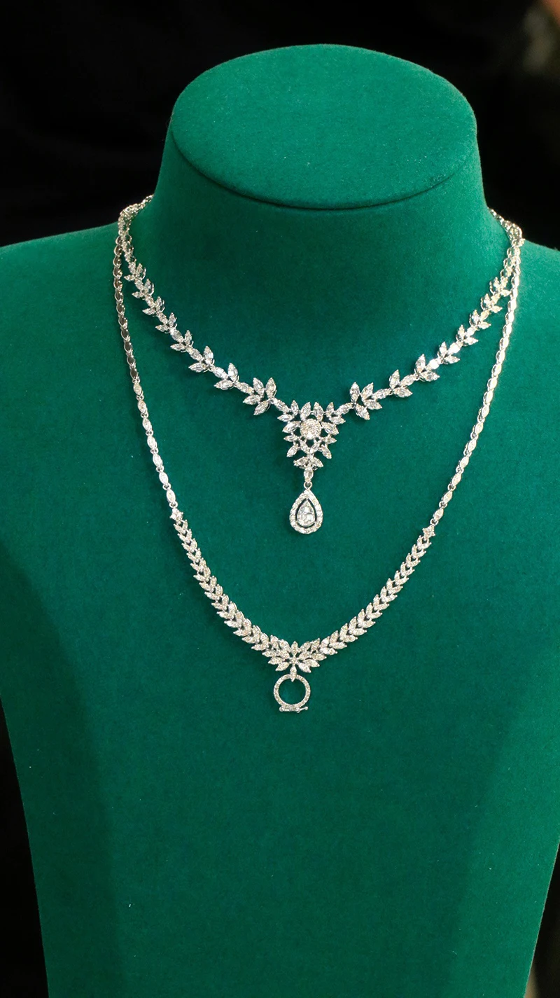 LUOWEND 100% 18K White Gold Necklace Luxury Design 2.86carat Real Natural Diamond Necklace for Women High Party Jewelry