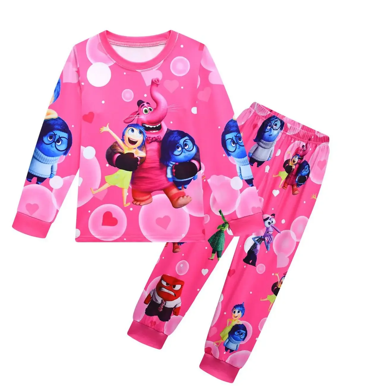 2024 Inside Out 2 Costume Kids Cartoon Joy Pajama Sets Baby Girls Long Sleeve Tops Pants Set Teenager Boys Sleepwear Homewear