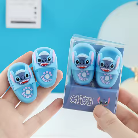 1Pairs Stitch Eraser Slippers Shape Eraser Kawaii Writing Drawing Pencil Eraser Funny Erasers Stationery Supplies Gift