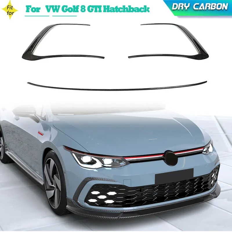 Prepreg Dry Carbon Car Front Bumper Grille Fog Light Trims for VW Golf 8 GTI Hatchback 2021 2022 Front Grill Strips Canards