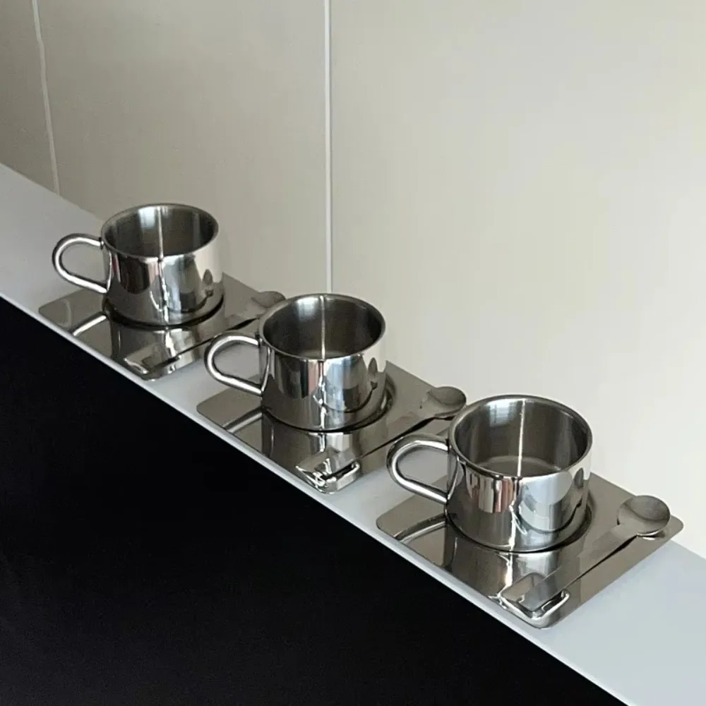 High-end 304 Stainless Steel Coffee Cup Set Minimalist Drop-resistant Coffee Mug with Spoon Heat Resistant Water Cup Cafe