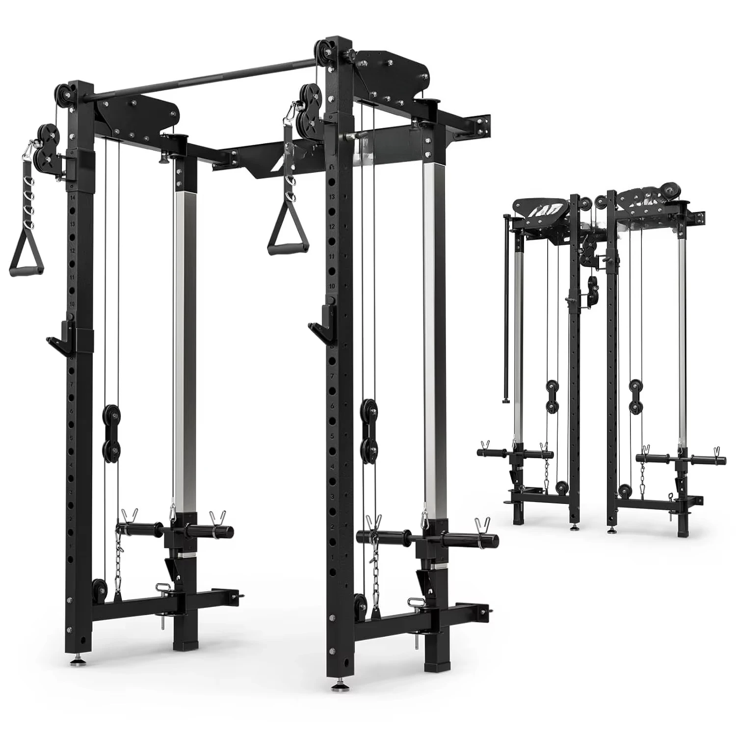 Folding Squat Rack, Wall Mounted Power Rack with Cable Crossover Machine & LAT Pull Down, Functional Trainer with 5, Customized