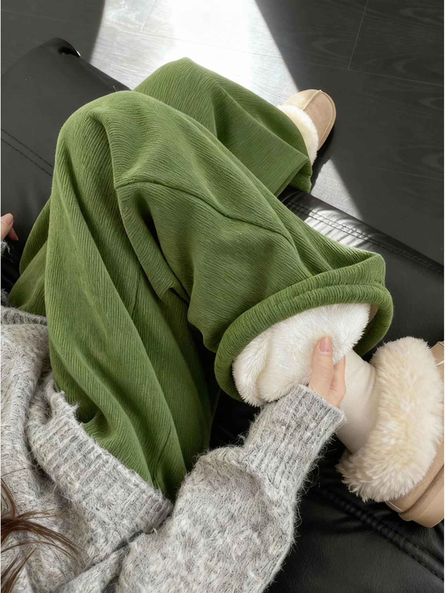 

Утепленные вельветовые брюки с высокой талией, прямые, свободные, теплые, хлопковые, в корейском стиле, для повседневной носки