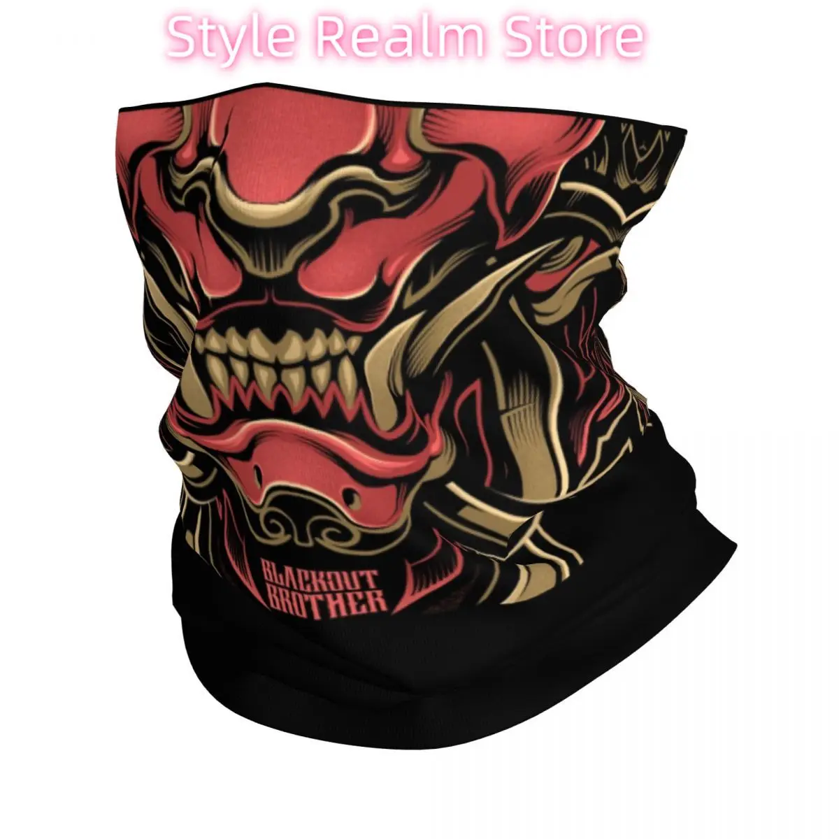 

Custom Komainu Samurai Oni Neck Gaiter Women Men UV Protection Winter Japanese Demon Bandana Scarf for Cycling