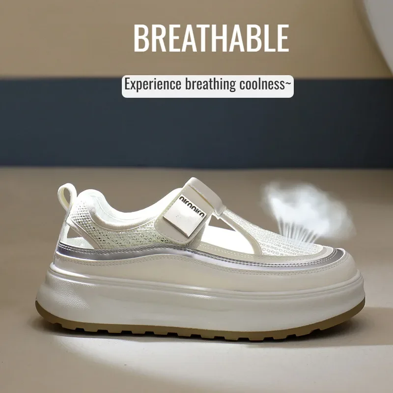 Sytk-女性の厚底マフィンシューズ,通気性のあるロートップ,カジュアルなボードシューズ,白,夏