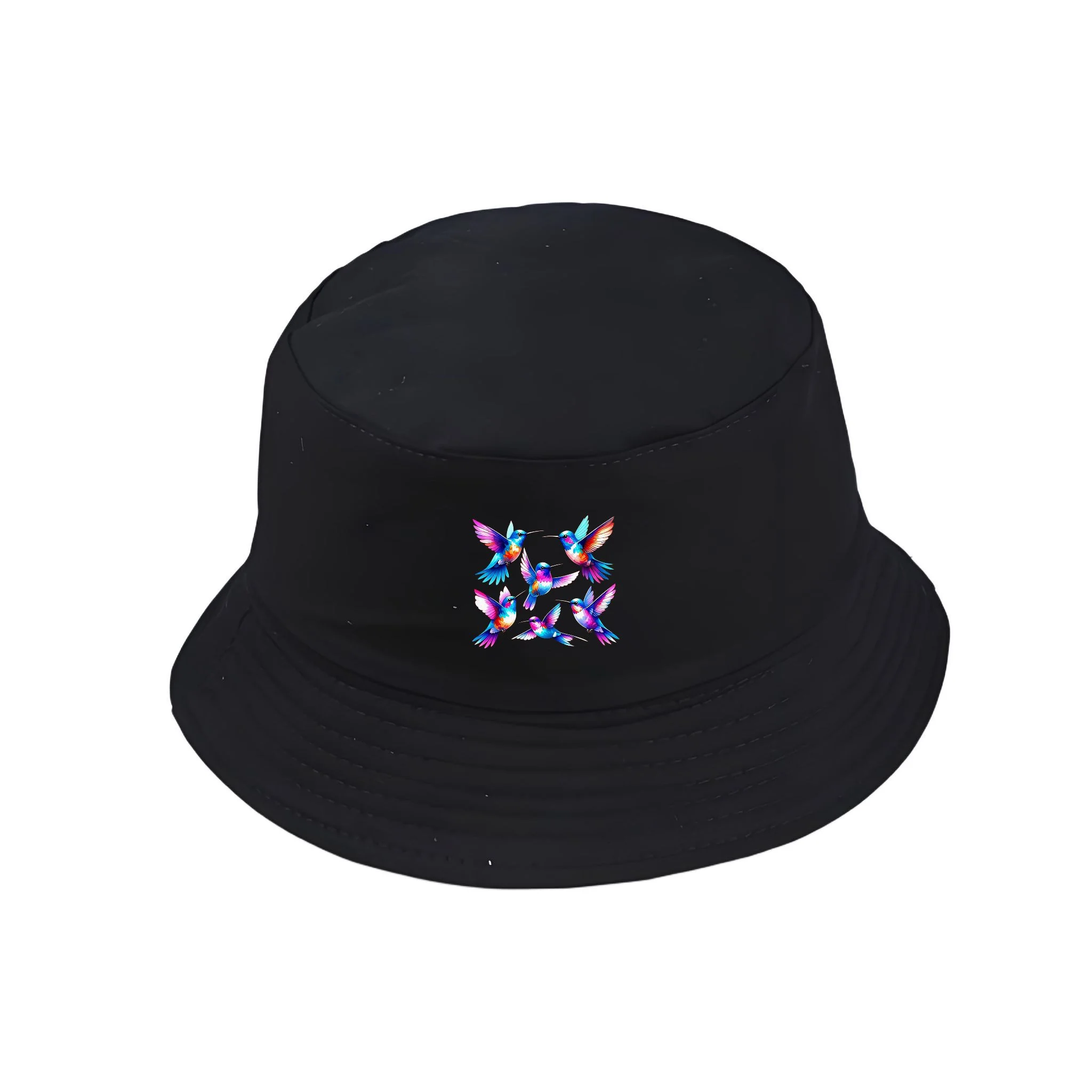 Colorful Hummingbird Print Bucket Hat Cotton Casual Fisherman Cap Y2K Vintage Packable Sun Hat Outdoor Classic Streetwear