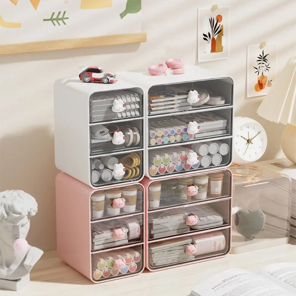 Transparent Design Desktop Drawer Box Multifunctional Space Saving Desk Pen Holder Large Capacity Storage Shelf Dormitory