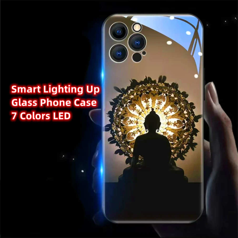 Great Buddha Lord Led Light Phone Case Call Flash Glitter Cover For Samsung S26 S25 S24 S23 S22 S21 S20 FE Note 10 20 Plus Ultra