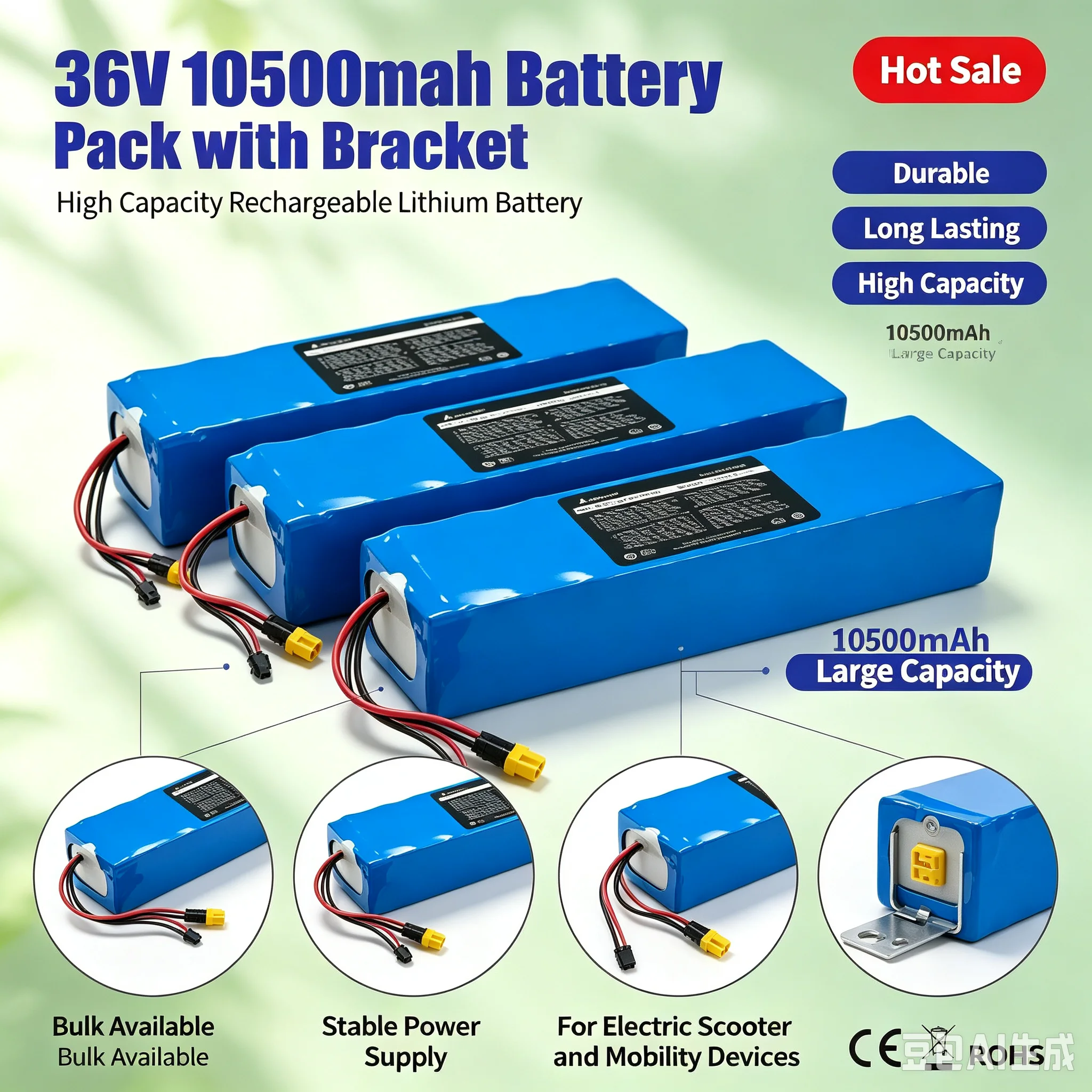 Nuova batteria al litio 36V 20Ah 10S3P per monopattino elettrico, ad alta potenza 500W, con spina personalizzabile, spedizione aerea