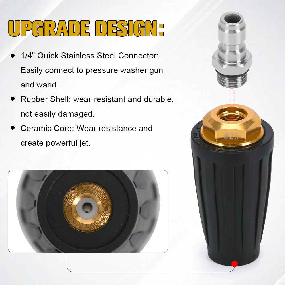 Turbo Nozzle for Pressure Washer 360° Rotating with 1/4" Quick Connector, 4000 PSI, Orifice 2.0/2.5/3.0/3.5/4.0 GPM