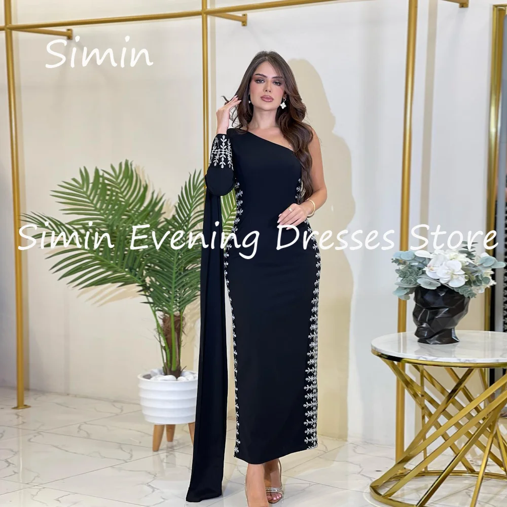 Simin Satin Mermaid One-shoulder Sequins Arab Formal Prom Gown Ankle-length Saudi Evening Elegant Party dresses for women 2023