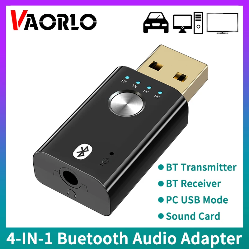 USB Bluetooth Dongle With Mic USB 3.5MM RCA Stereo Receiver Transmitter Sound Card 4 IN 1 Mode Wireless Audio Adapter For PC TV