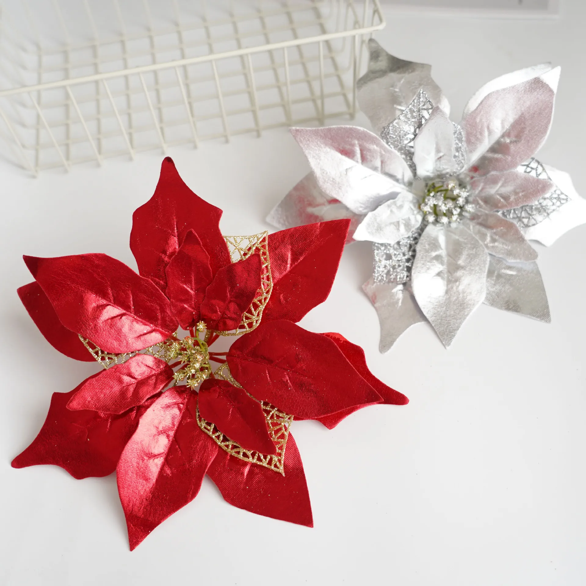 Artificial Flower Christmas Decoration Simulation Poinsettia Tree Decoration Accessories Hollow Fabric