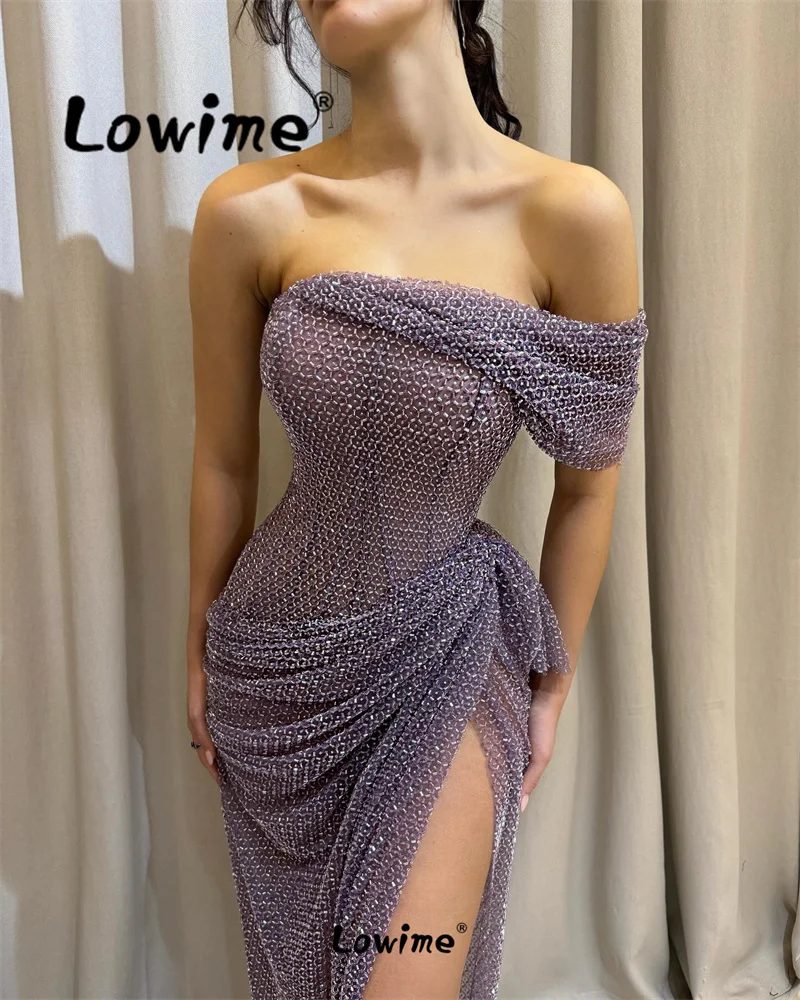 Heavy Beaded Mermaid Prom Dresses One Shoulder Strapless Long Party Dress 2024 Aso Ebi Arabic Birthday Evening Engagement Gowns