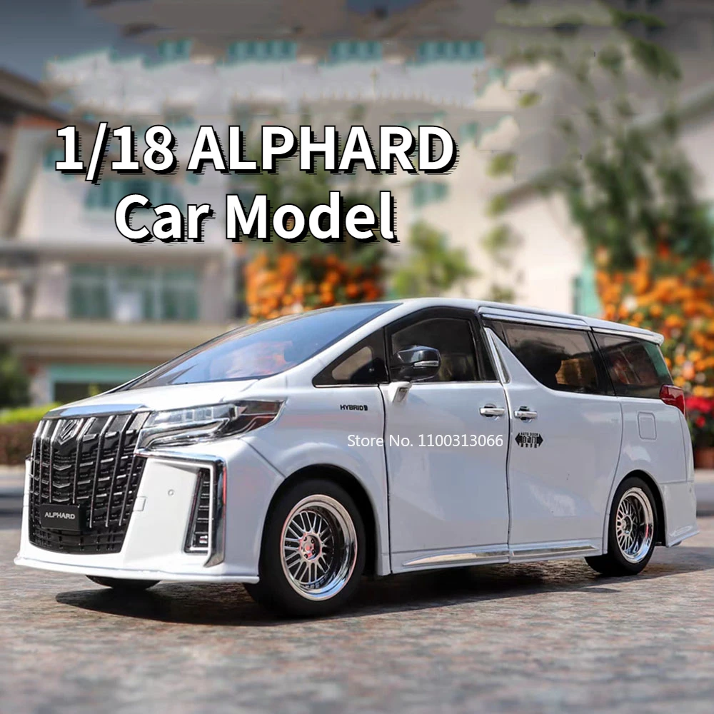 Big 1/18 Alphard Alloy Cars Model Toy Door Opened Simulation MPV Car Toys with Sound and Light Pull Back Vehicle for Boys Gifts