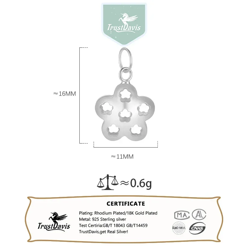 TrustDavis Real 925 Sterling Silver Hollow Star Pendant Handmade DIY Necklace Bracelet Accessories Fine S925 Jewelry DH0038