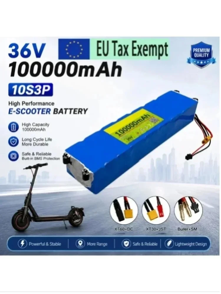 10S3P 36V 100000mAh 36V Elektroroller-Akku 18650 Lithium M365 Elektroroller 36V Batterie