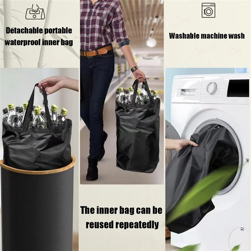 

AT19-Recycling Bins For Kitchen With 1 Removeable Reusable Inner Bags For Bottles Cans Glass Plastice Cartons