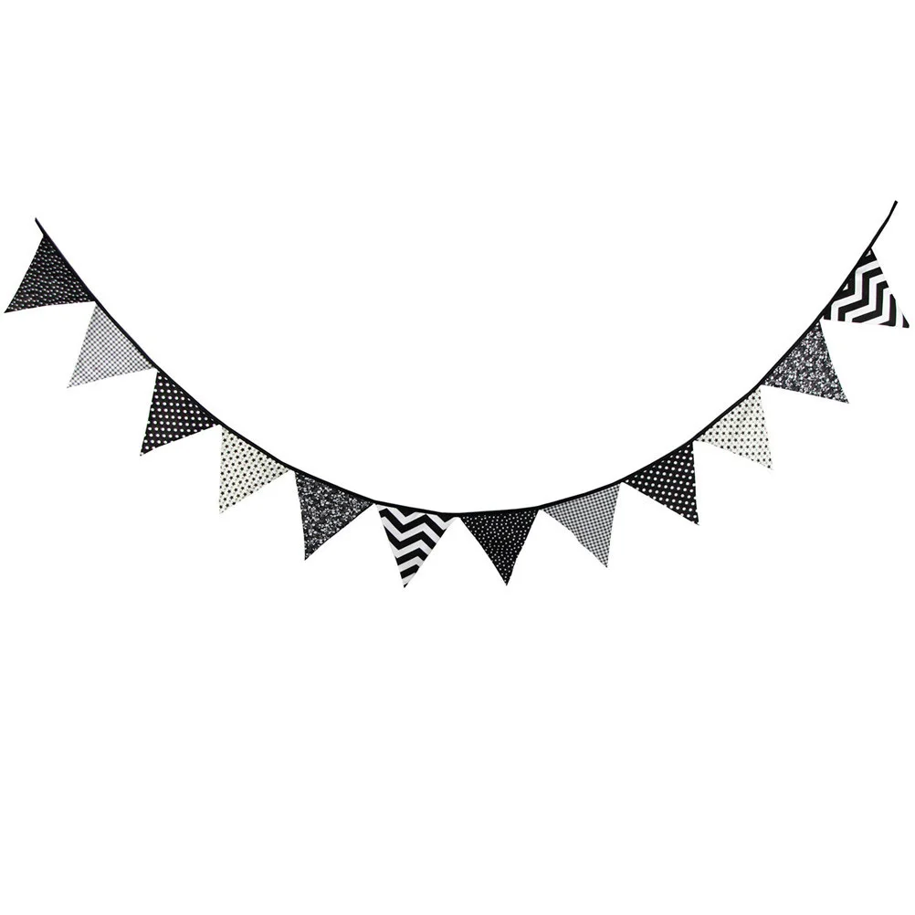 

Black White Cotton Triangle Flags Double Sided Banner Party Wedding Birthday Bunting Garland Decoration Banner Pennant