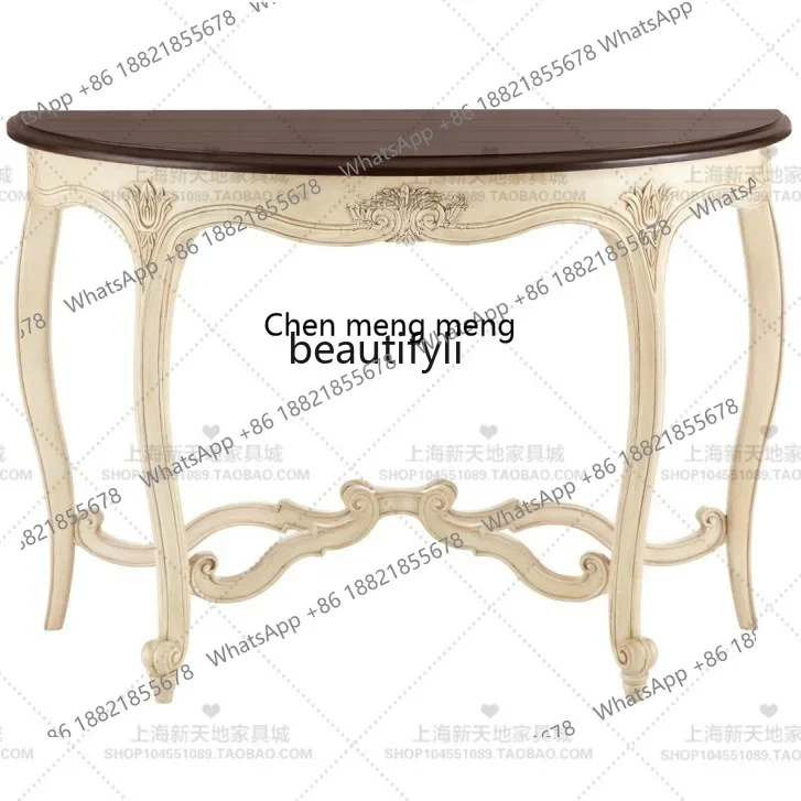 D178  American country solid wood entrance table French style, old sofa back few carved semi-round table entrance entrance table
