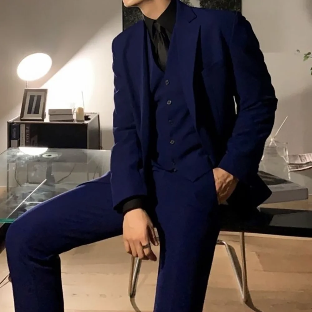 

Мужской костюм для официальной вечеринки, новый стиль, мужской пиджак хорошего качества, брюки, жилет, комплект из трех предметов, деловой костюм для встреч, облегающий костюм