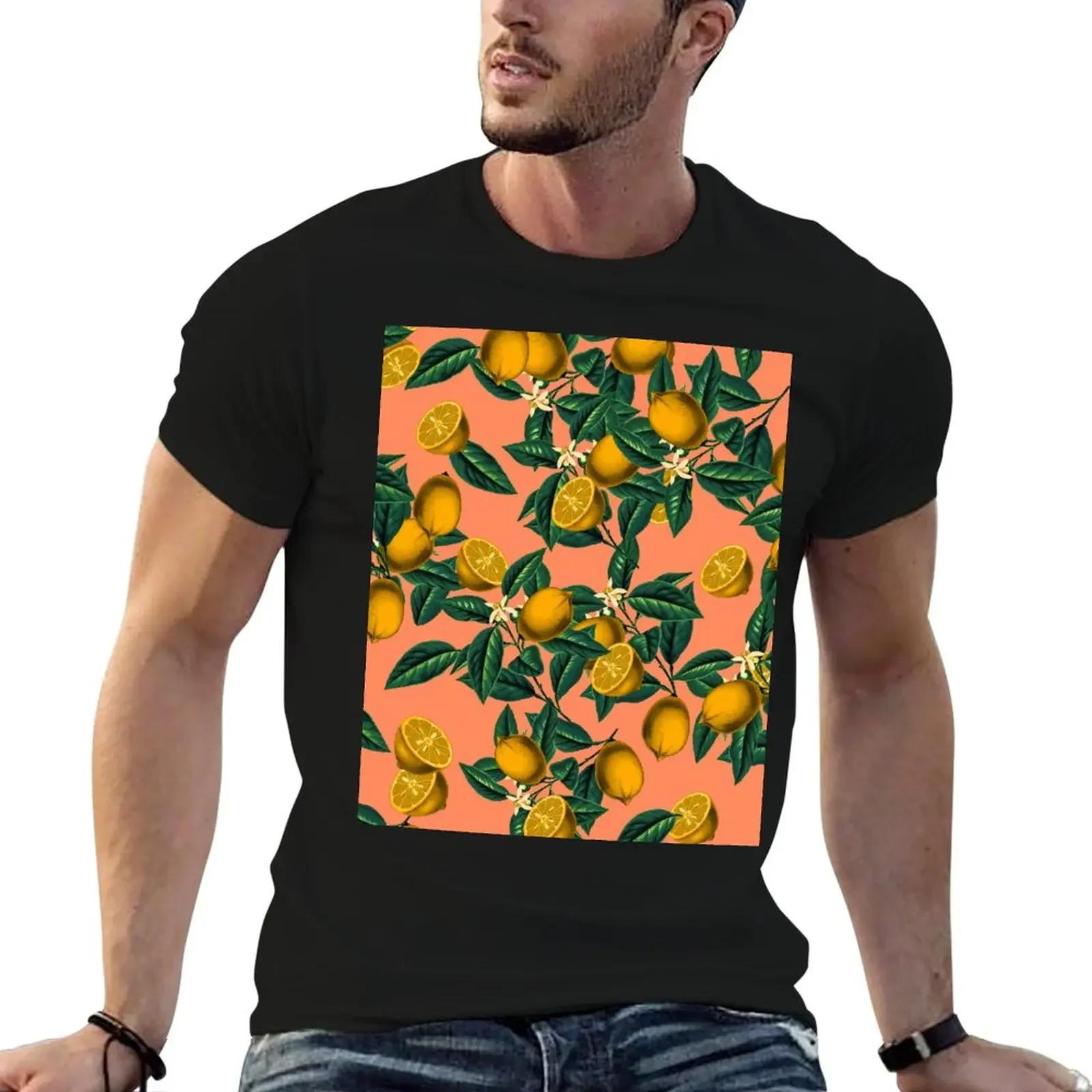 Lemon and Leaf T-Shirt Short sleeve tee anime Blouse mens clothing