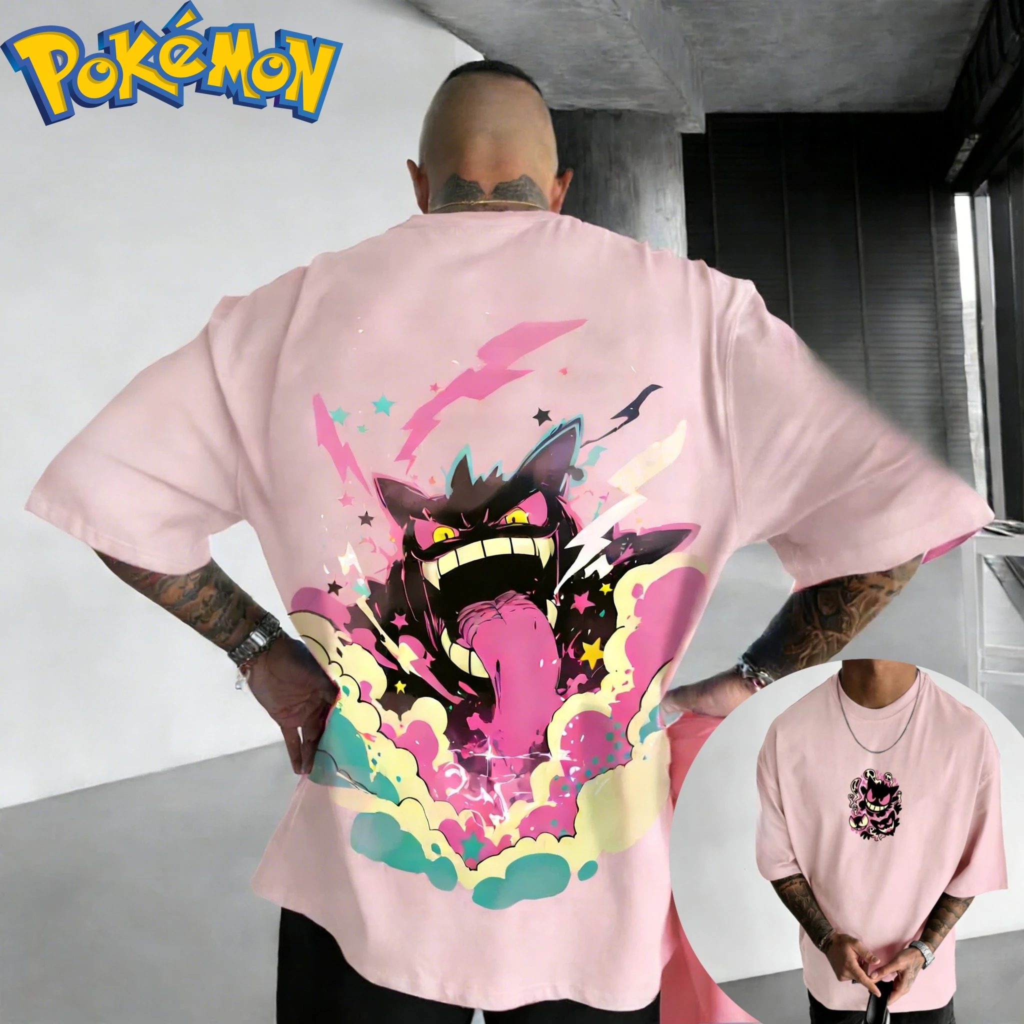Pokémon Anime Gengar Printed T-shirt Summer Men's and Women's T-shirt Trendy Loose Casual Y2K Short Sleeve 2026 New Streetwear