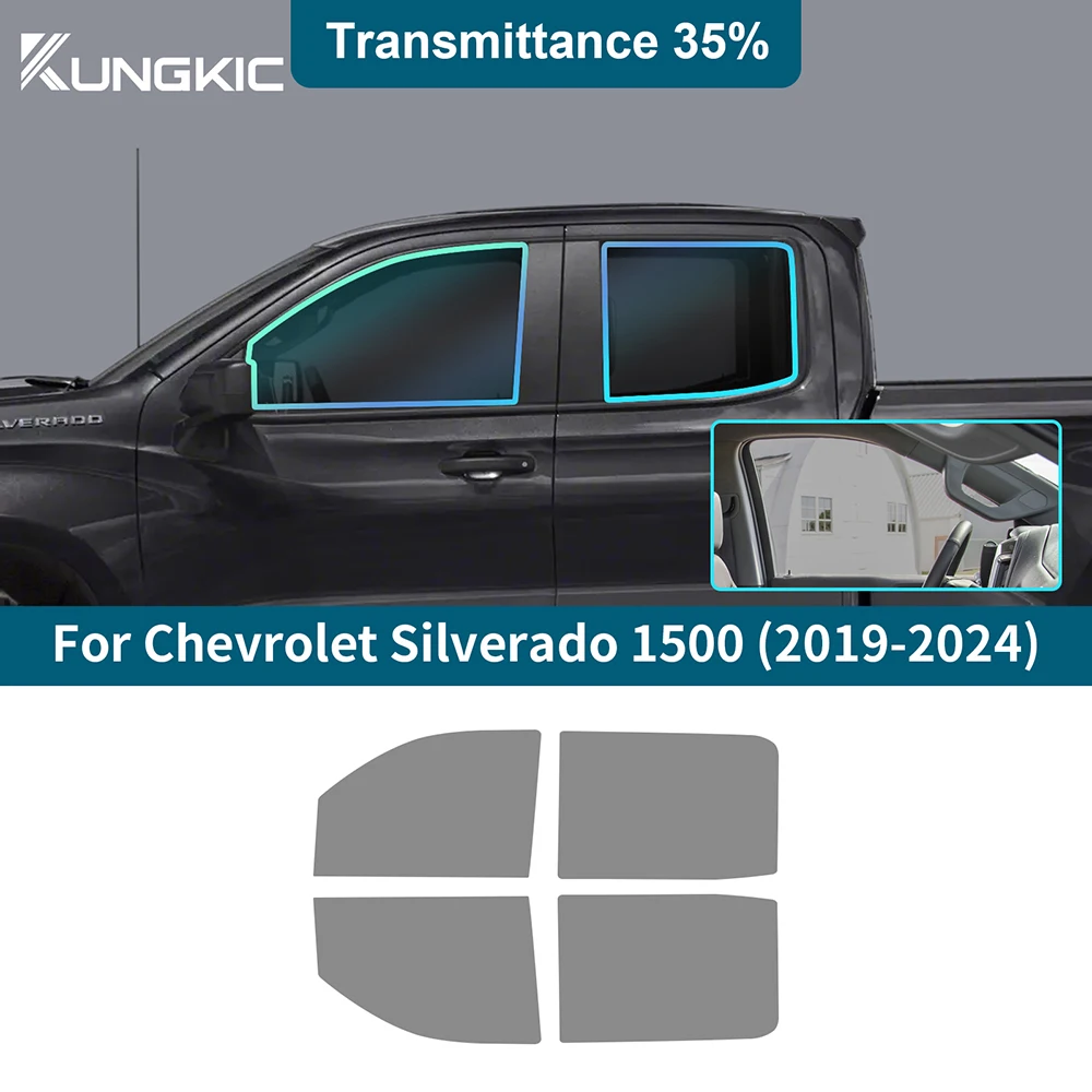 

Black Car Window Foils Tint for Chevrolet Silverado 1500 2019-2024 Film Exterior Accessories Solar UV Protection Privacy Sticker