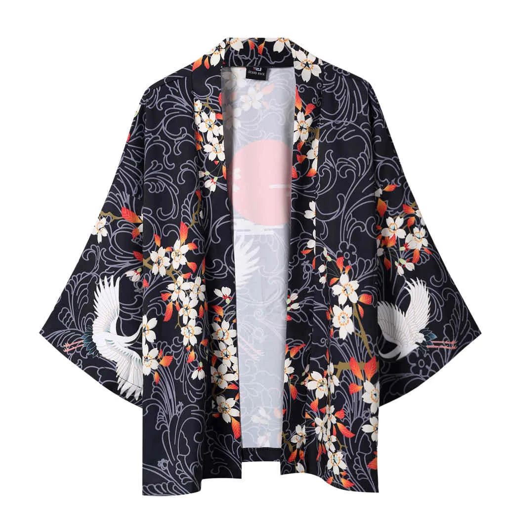 

Top Blouse Sleeves Cloak Womens Jacke Japanese Point Five Summer Mens And 3D Print Camisa Handsome Men Cardigan Blouses Loose