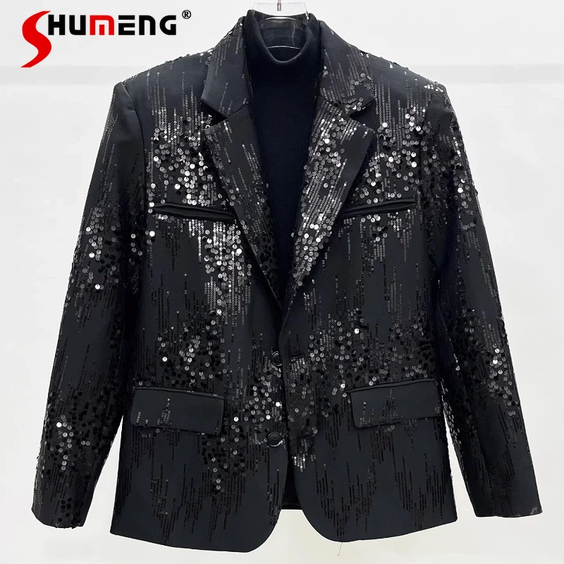 

2025 мужские осенние новые высококачественные пиджаки с вышивкой и пайетками, свободные уличные модные красивые пальто на заказ, модные пиджаки