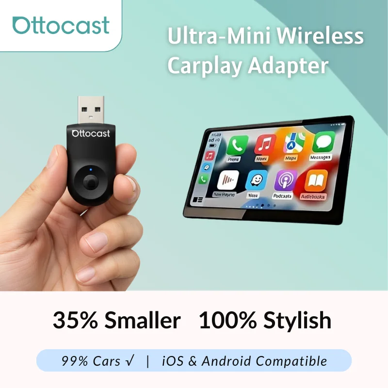 محول Carplay اللاسلكي الصغير Ottocast Android Auto 5 جيجا هرتز WiFi توصيل سريع بنقرة واحدة مفتاح دونغل لسيارات Toyota Audi Benz